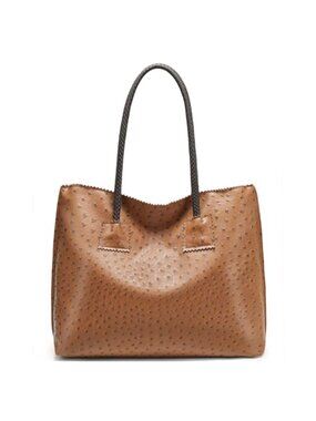 Ostrich Vegan Leather Tote Bag Large Shoulder Handbag Travel Purse
